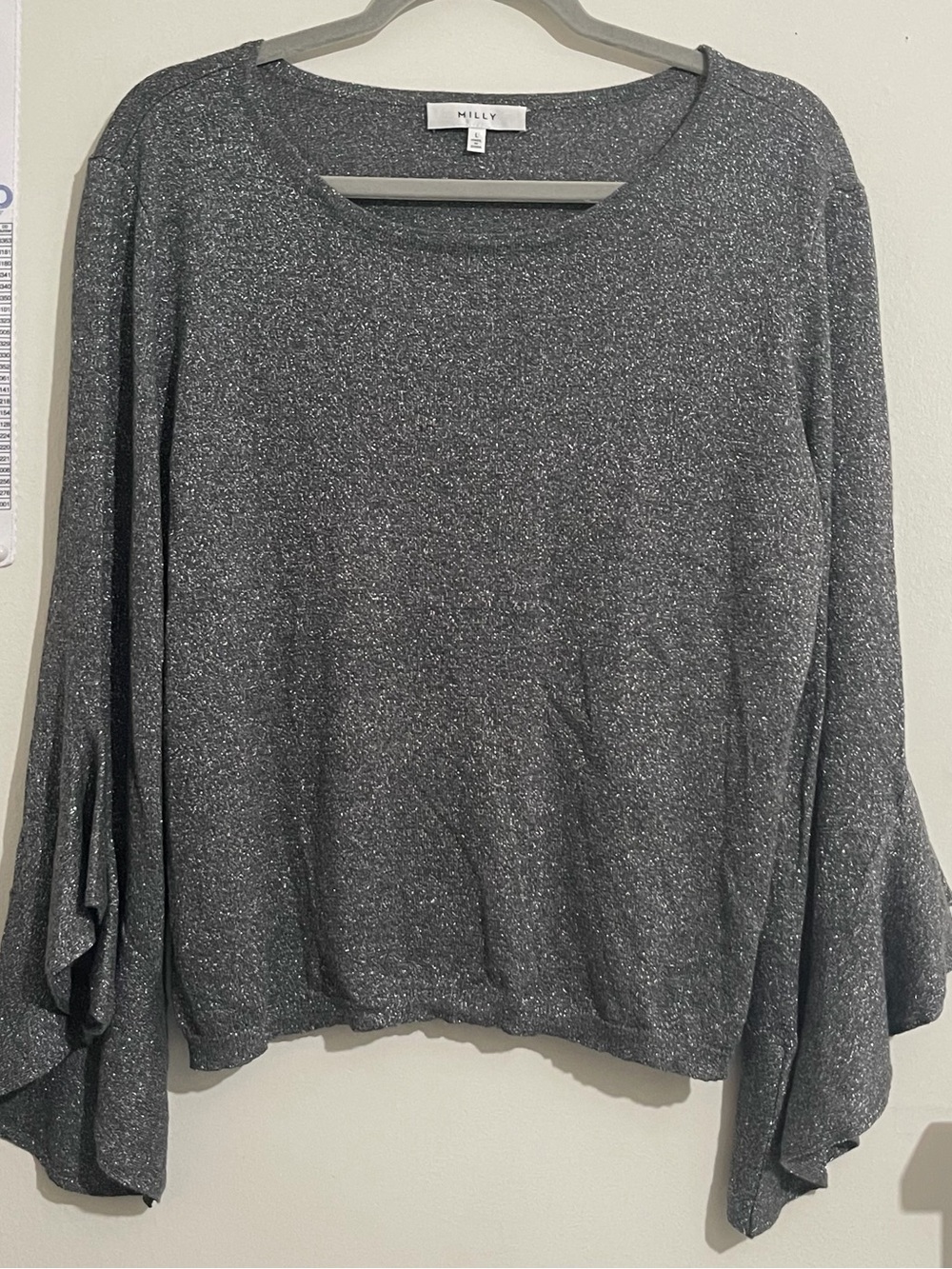 Milly Sparkle Knit Top in Charcoal Size Large
